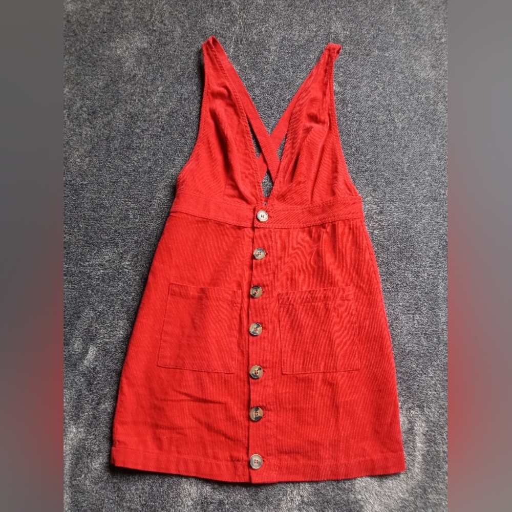 Blue Blush Red Corduroy Button-Front Pinafore Dress